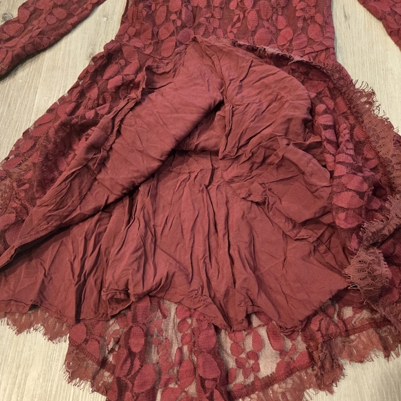 Free People Floral Sheer Lace  Lined Burgundy Dress Womens Sz 0 - Picture 3 of 6